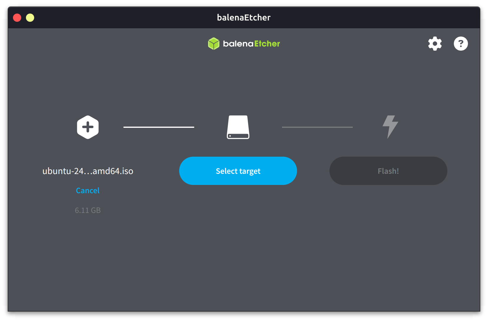 Balen Etcher running on Ubuntu 24.04